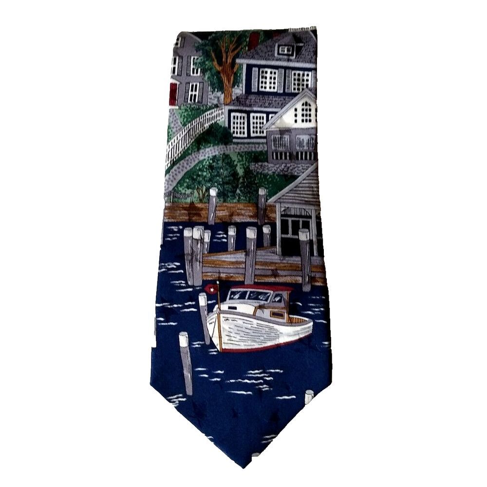 TANGO MAX RAAB Mens Neck Tie 100% Silk Americana Series New England Village Boat